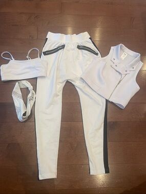 balera White and Black Dance Costume- Vest, Pants, Crop Top, Bandana